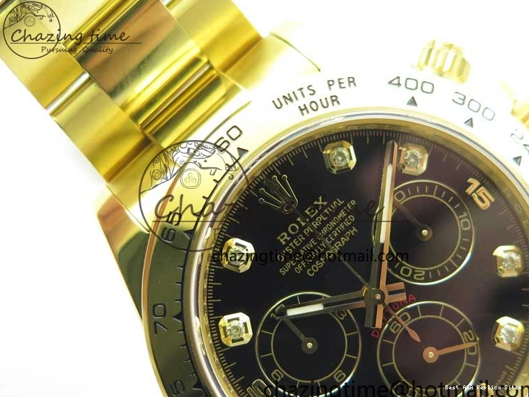 AAA Replica Watches and Daytona Noob YG Bracelet BestValue 904L SA Black Crystal Case Dial YG Best 1:1 2630 116508 Edition 0109